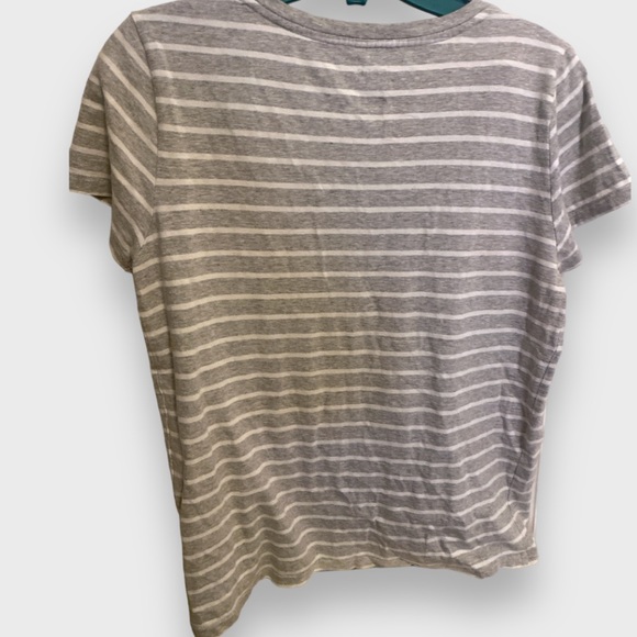 POLO RALPH LAUREN Ladies Gray White Striped Short Sleeve V-Neck Tee Small - Picture 2 of 6